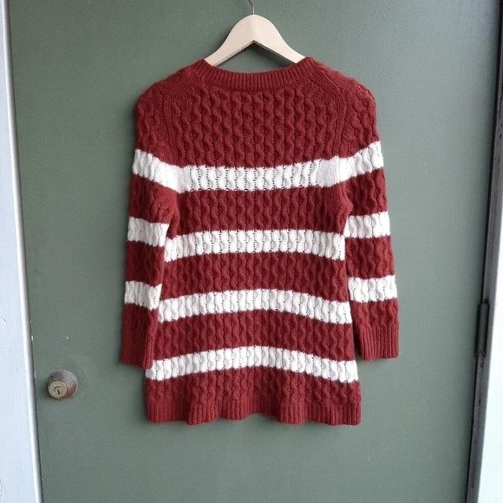 J.Crew 100% Merino Wool Chunky Cable Knit Sweater Small Brown Striped Preppy